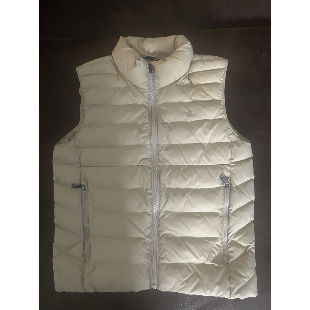 Polo Ralph Lauren Girls Vest 6 Beige Quilted  Puffer  M Full Zip Pony